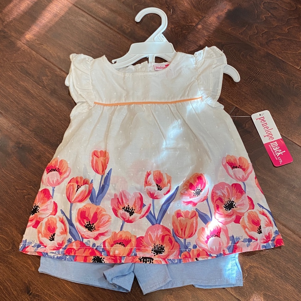 Penelope Mack Floral Peplum Top with Shorts 2T NWT